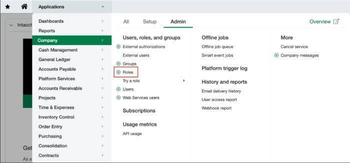 Account Settings Page in Sage Intacct