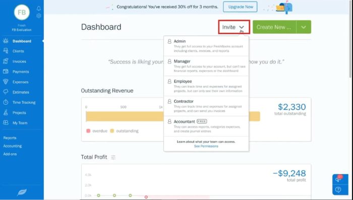 Invoice Dashboard in FreshBooks