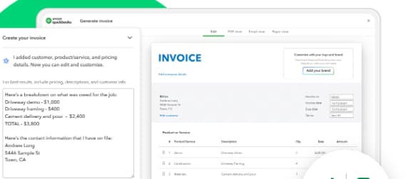 Invoice of the QuickBooks Online