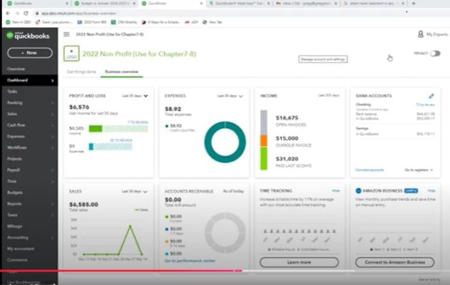 QuickBooks Online Dashboard