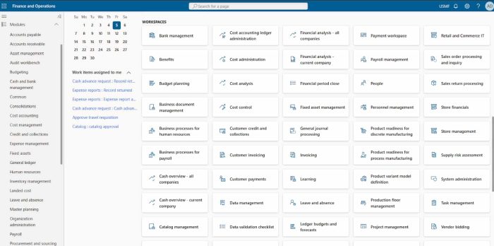 Settings screen in Microsoft Dynamics 365 Finance