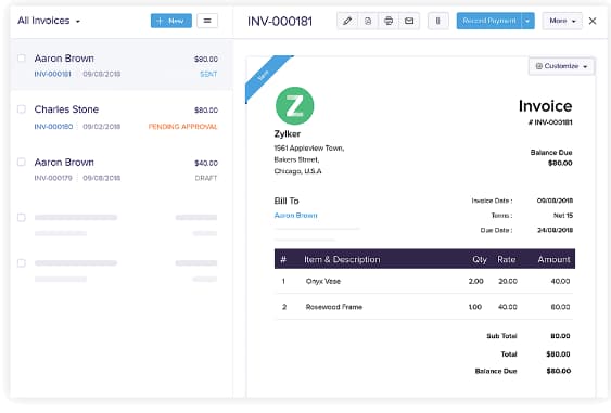 Zoho Books Invoice