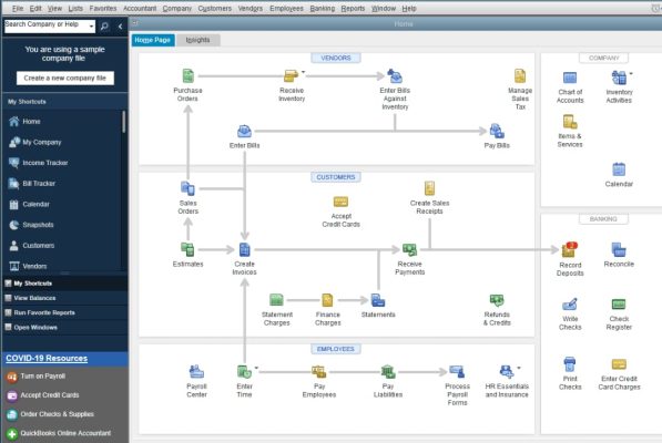 Home Page of QuickBooks Desktop