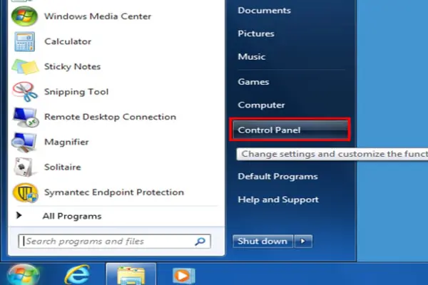 control panel screenshot