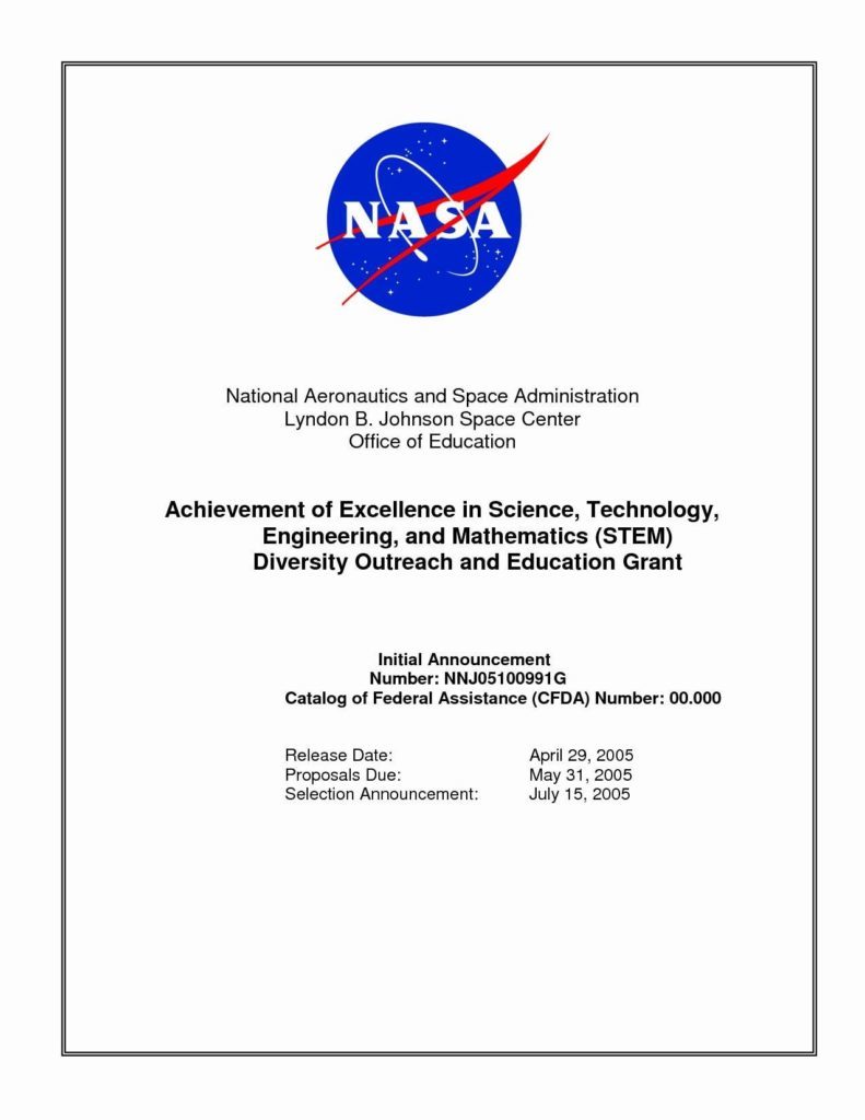 NASA Business Plan Cover Page Example 1