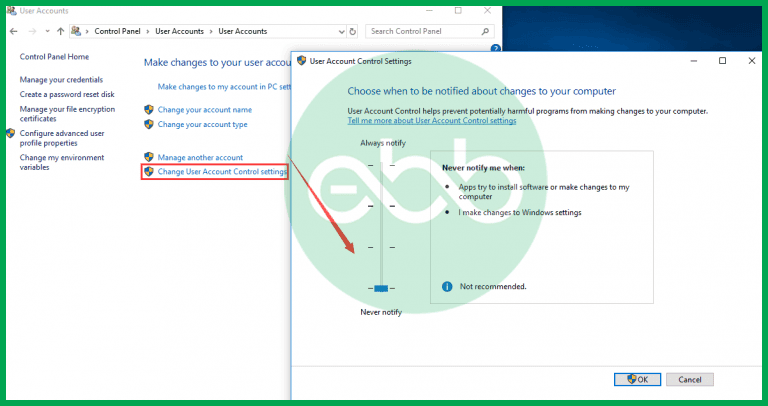 Turning off User Account Control UAC