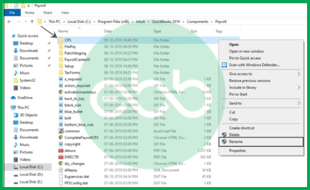 Rename the CPS Folder of QuickBooks