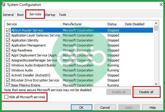 Hide all Microsoft services