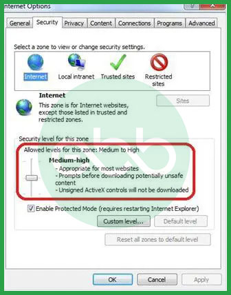 Medium High Settings in Internet Options