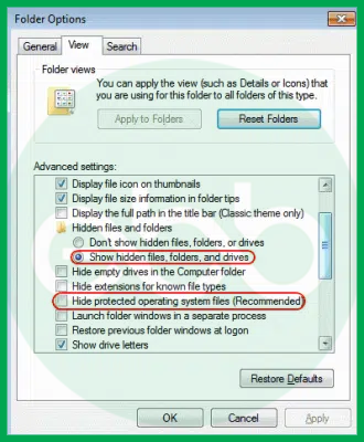 Show hidden file and folders Screenshot
