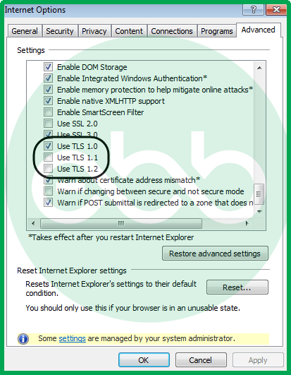 TLS Error Internet Options Setting tls Screenshot