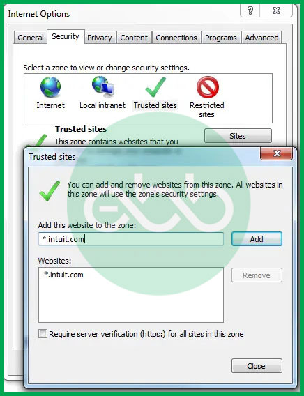 Adding intuit trusted site