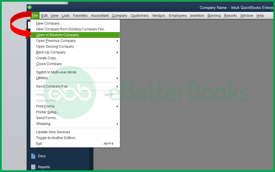 Open or restore company file in QuickBooks