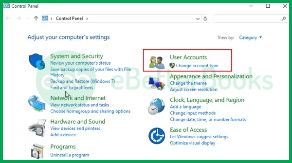 Click User Accounts in Control Panel