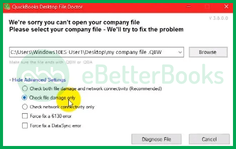 QuickBooks File Doctor Check Damage File