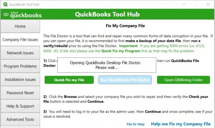 QuickBooks file doctor in tool hub Screenshot