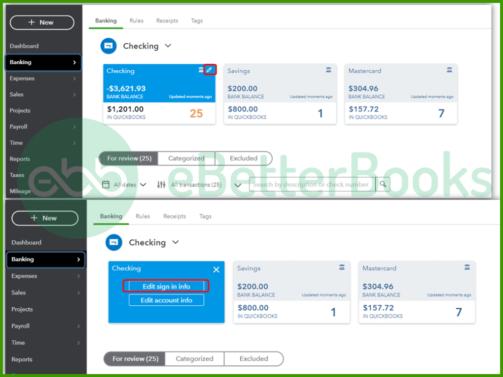 Update Bank account In QuickBooks Online