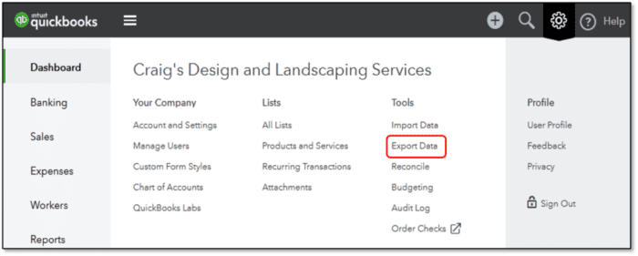 Export Data from QuickBooks Online