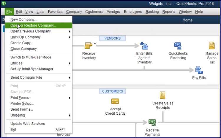 Go to File menu and choose Open or Restore Company