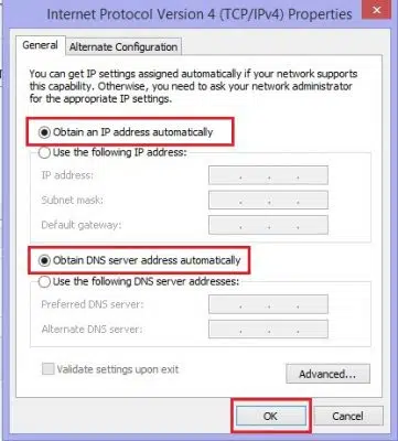 Obtain an IP address automatically Screenshot Image