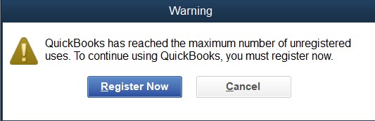 QuickBooks has reached maximum number of unregistered