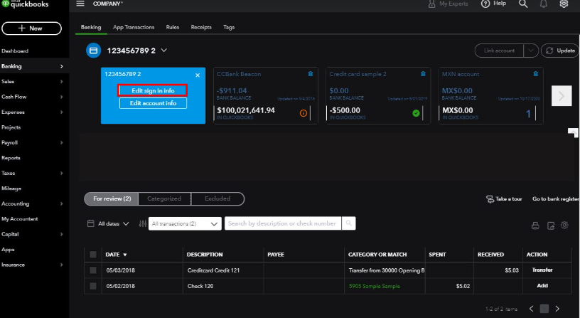 Update Banks Sign in Details in QuickBooks