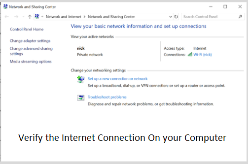 Verify the Internet Connection On your Computer