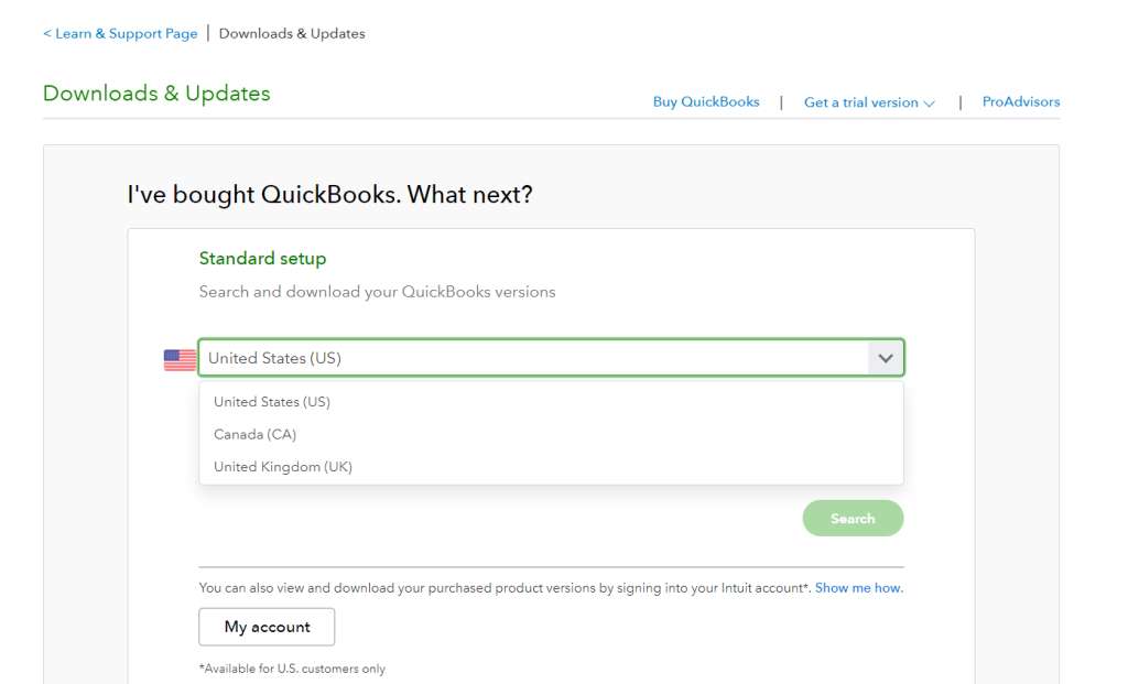 select your country while downloading QuickBooks Desktop 2024