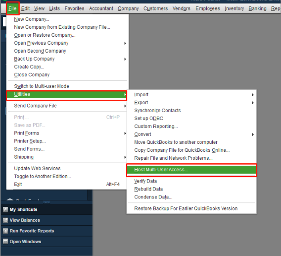 Open QuickBooks File Menu