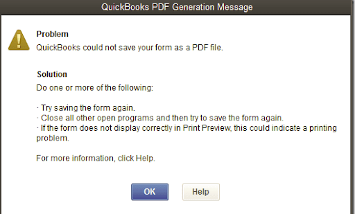 QuickBooks unable to create PDF