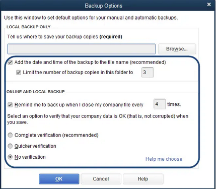 Set up your QuickBooks Backup Reminders 1