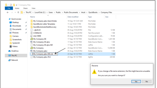 rename .nd and .tlg files in QuickBooks