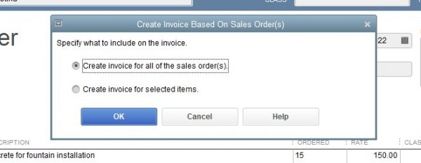 create an invoice for the sales order