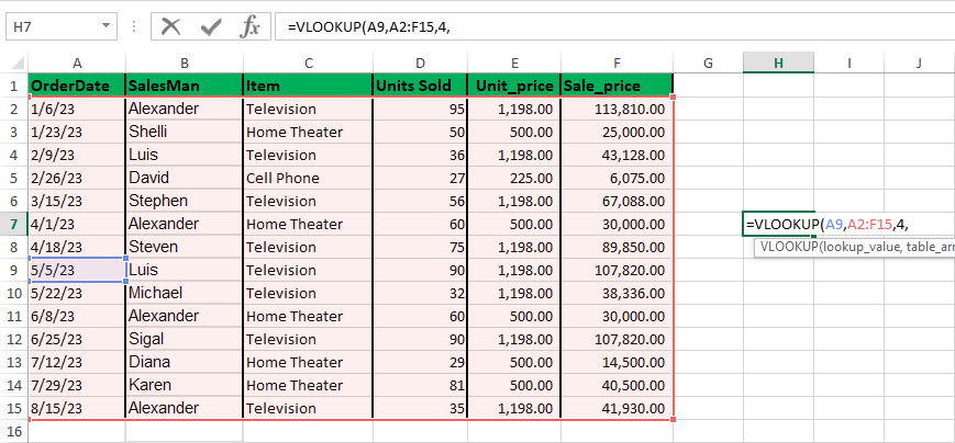 Find an exact match using the vlookup function