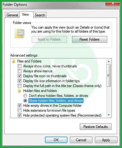 Show hidden files and folders