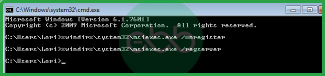  Type msiexec or regserver in cmd