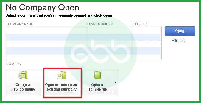 Open or restore an existing company