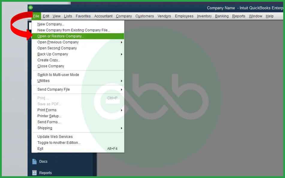 Open or restore company file in QuickBooks