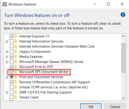 Enable Microsoft XPS Document writer