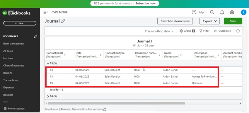 Process of Viewing Journal Entries in QuickBooks Online Part 2
