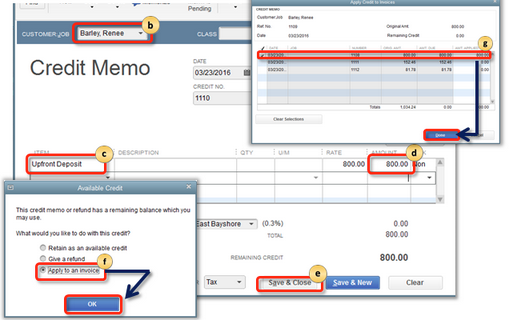 Upfront deposit or retainer is credited