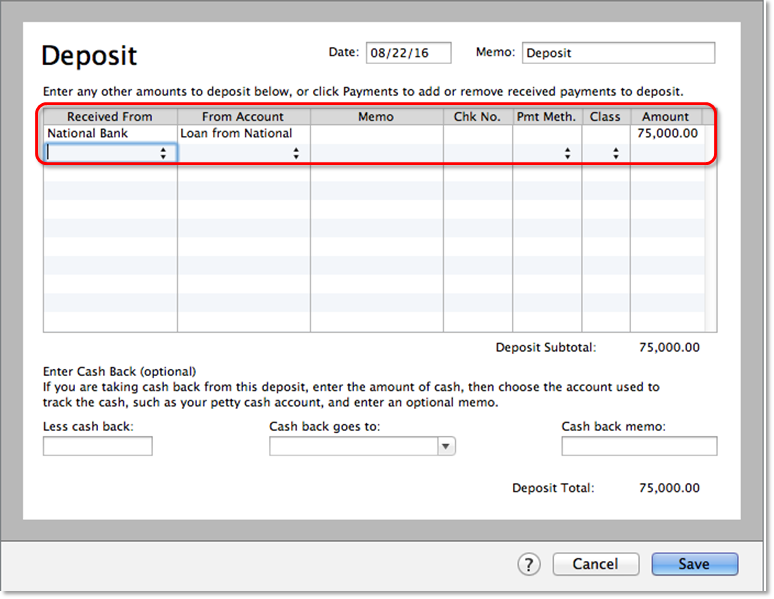Tracking Loans In QuickBooks Desktop for Mac - Record the Loan Amount