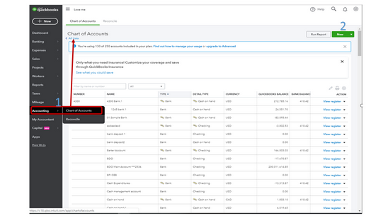 Navigate to the Chart of Accounts