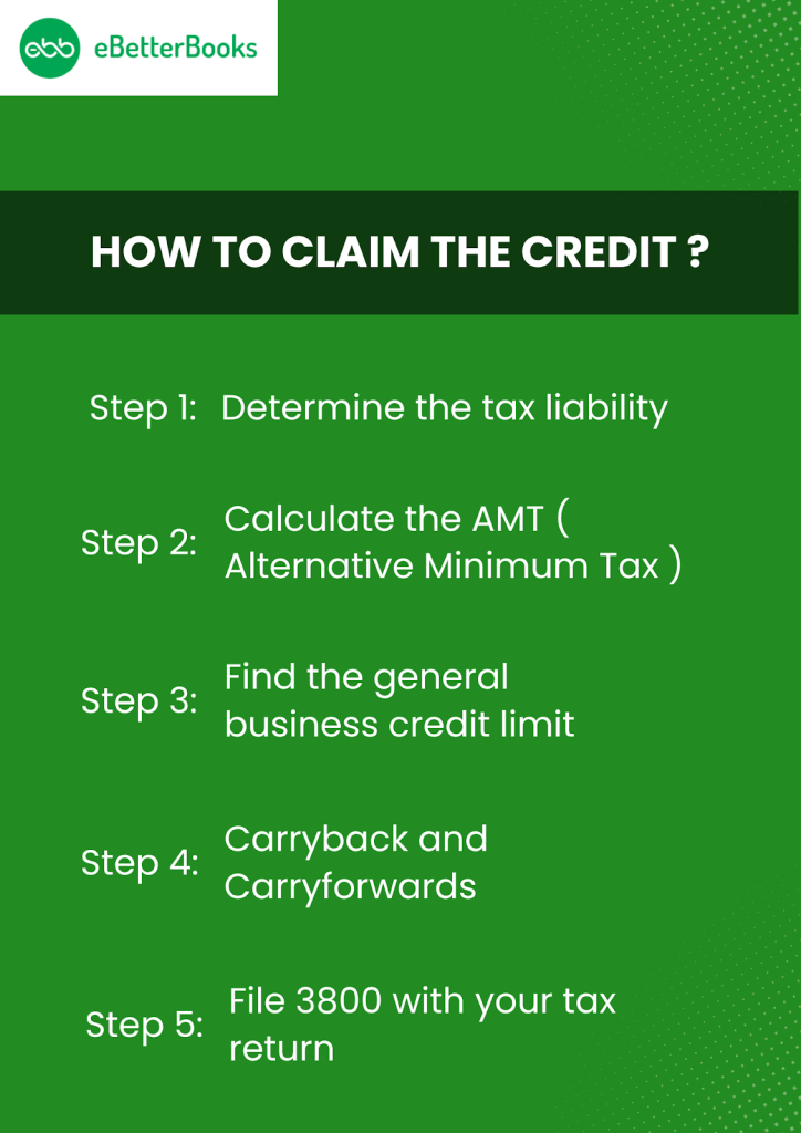Steps to Claim the credit General Business Credit 