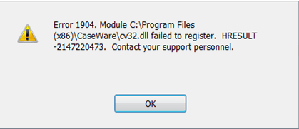 Error 1904: [file path / name / extension] failed to register