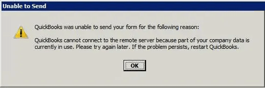 QuickBooks was unable to send your form for the following reason