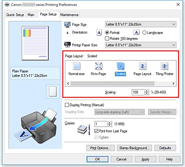 Adjust Print Scale in common Canon Printers