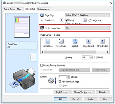 Printer Page Size