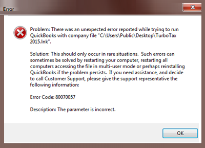 QuickBooks Error 80070057