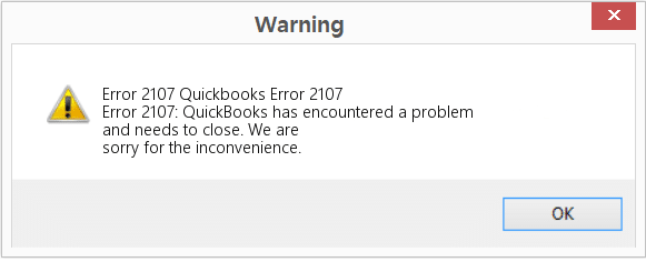 error message code 2107 in QuickBooks